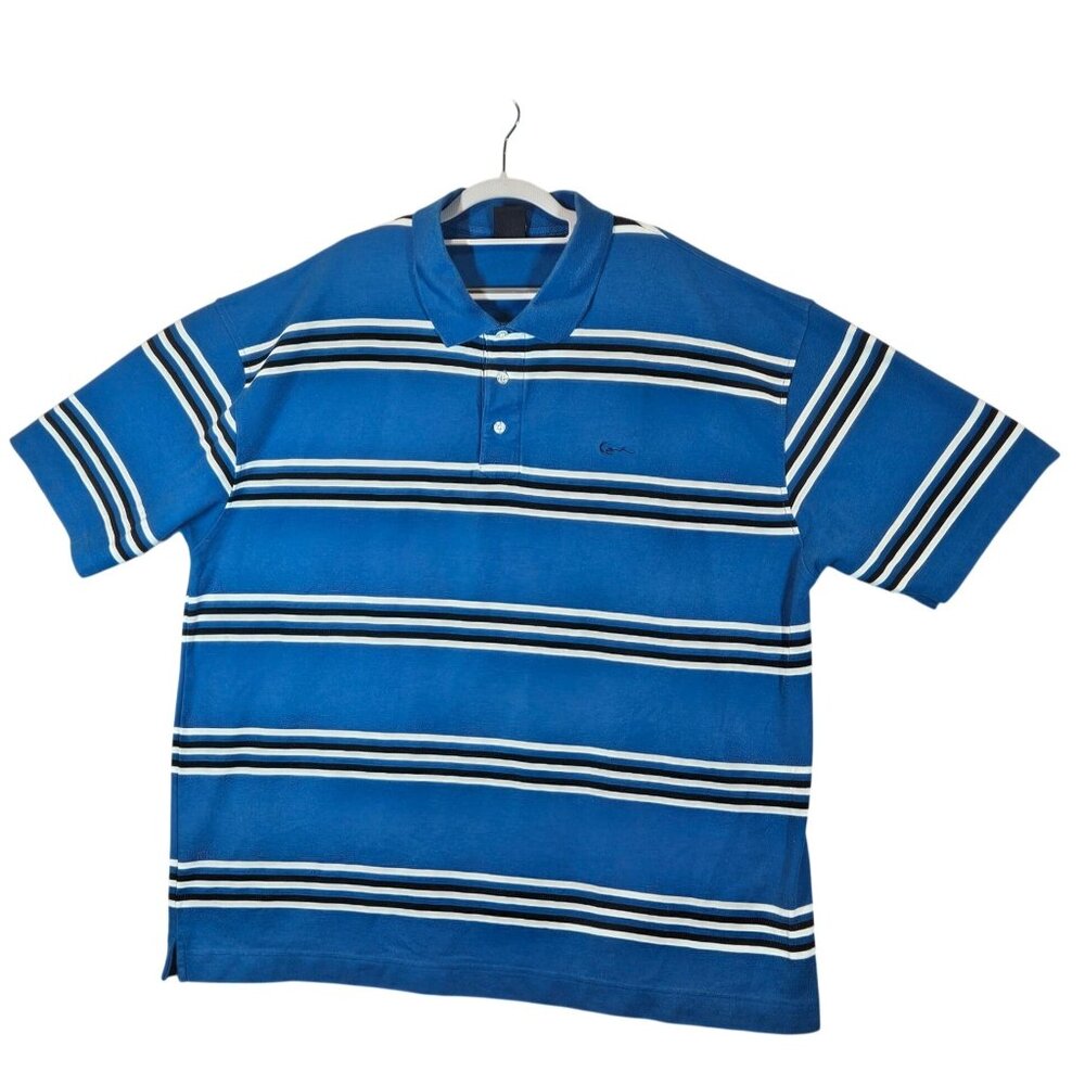 Kani Gold Mens Polo Shirt 4X Blue Stripe Short Sleeve casual breathable vacation